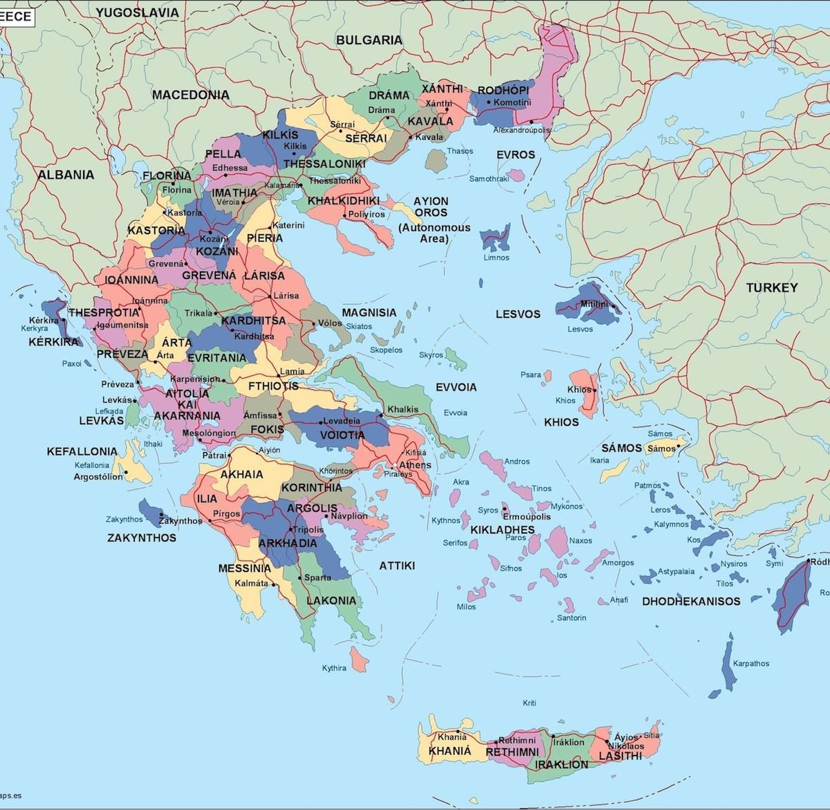 Grecji, polityczna mapa - polityczna mapa Grecji (Europa Południowa Europa)