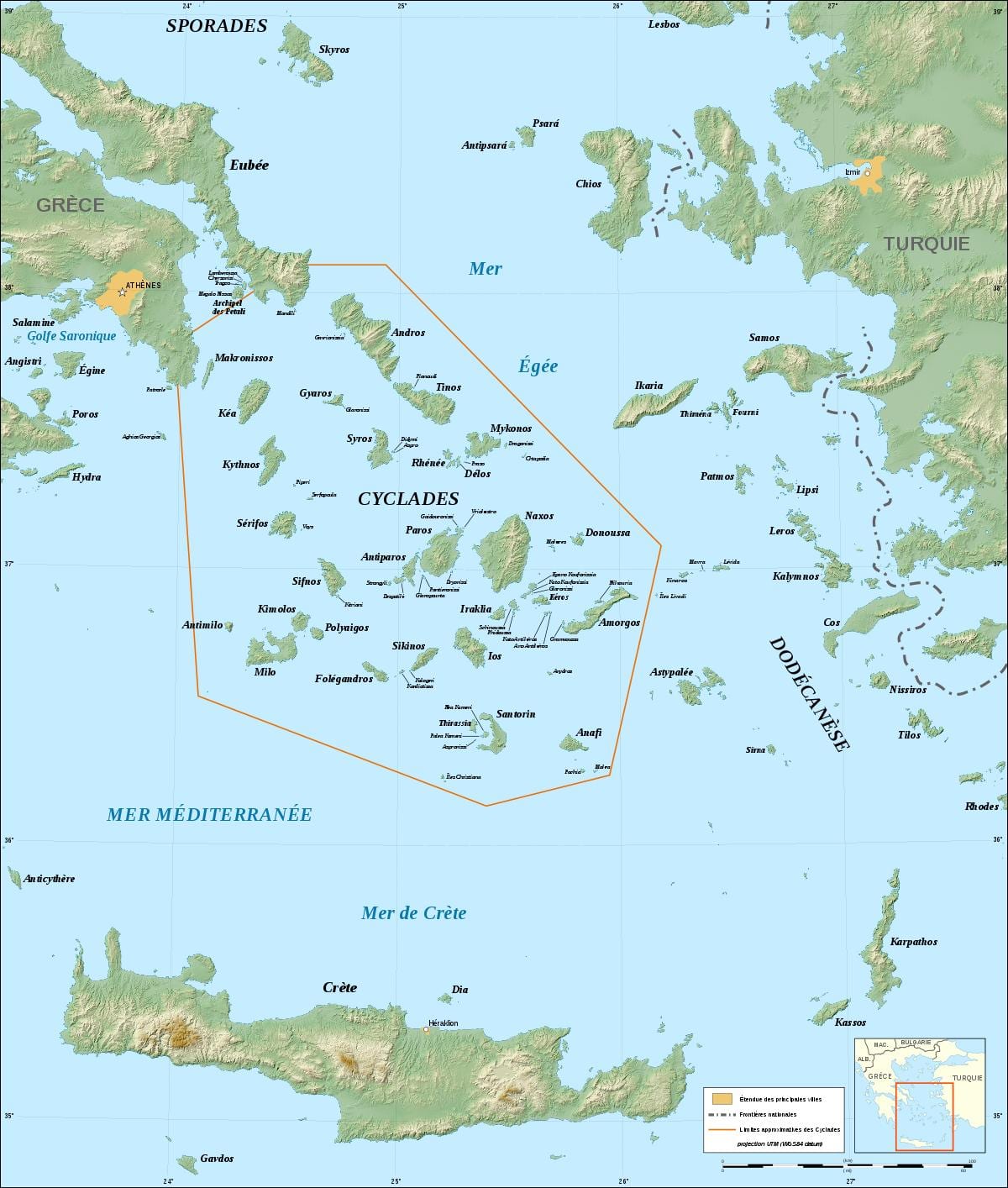 mapa Cyklady, wyspy greckie