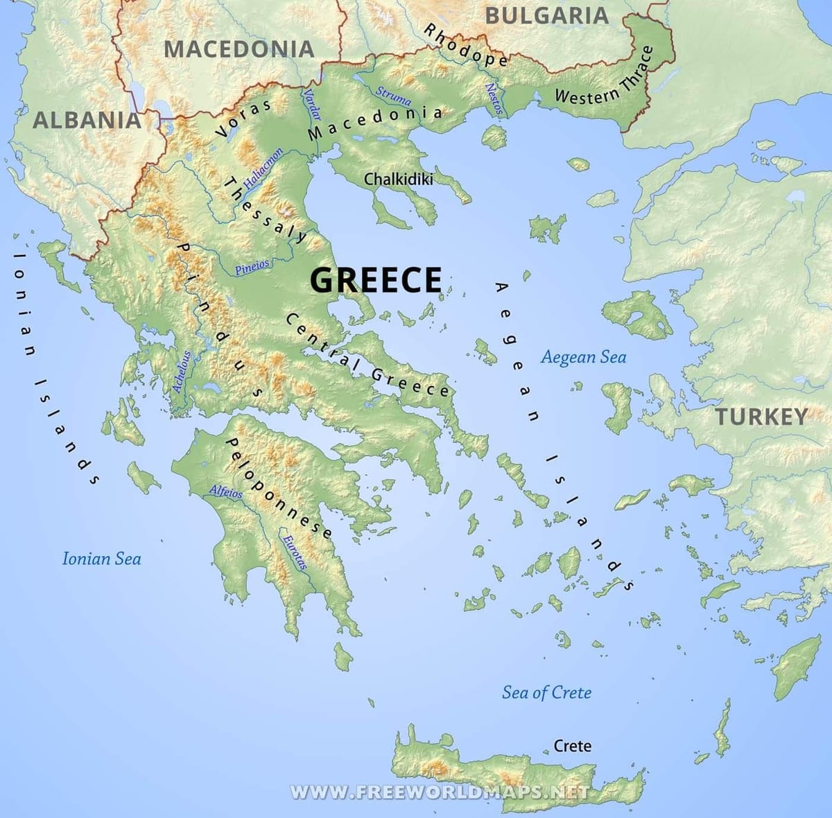 mapa góry Grecji