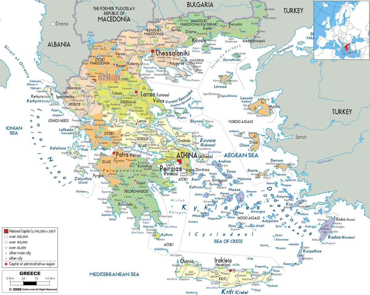 mapa Grecji z miastami