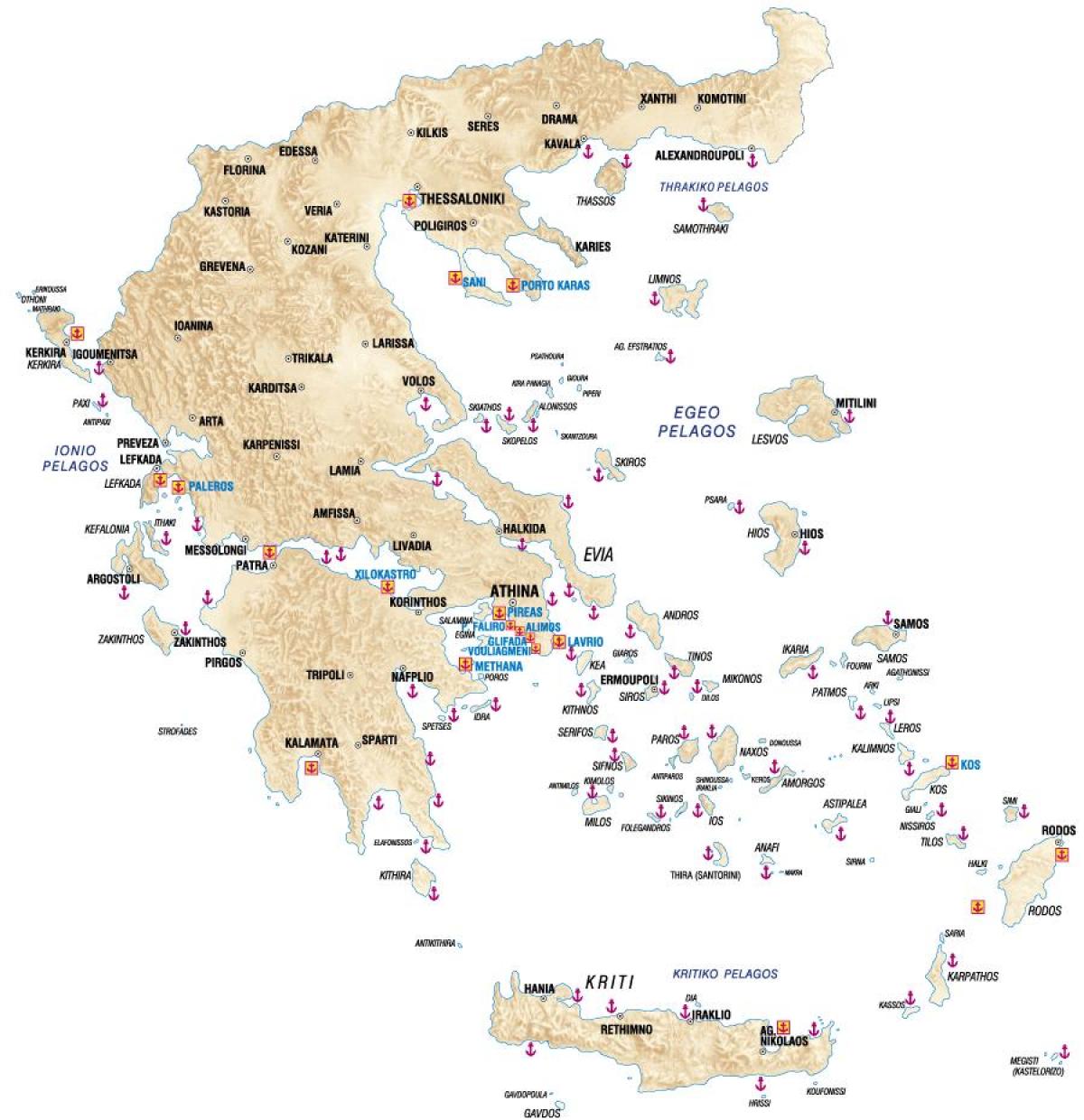 Hellas portów mapie
