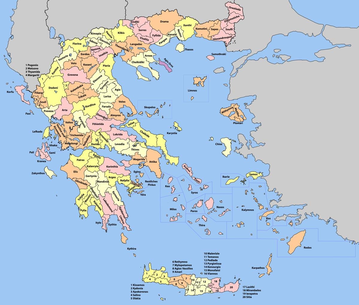 mapa Grecji regionach