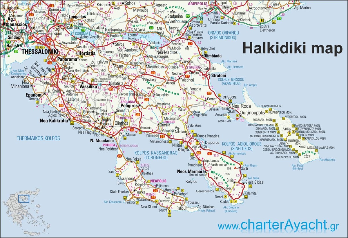 mapa Grecja Chalkidiki