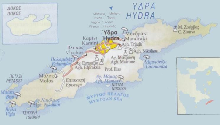 mapa Hydra, Grecja