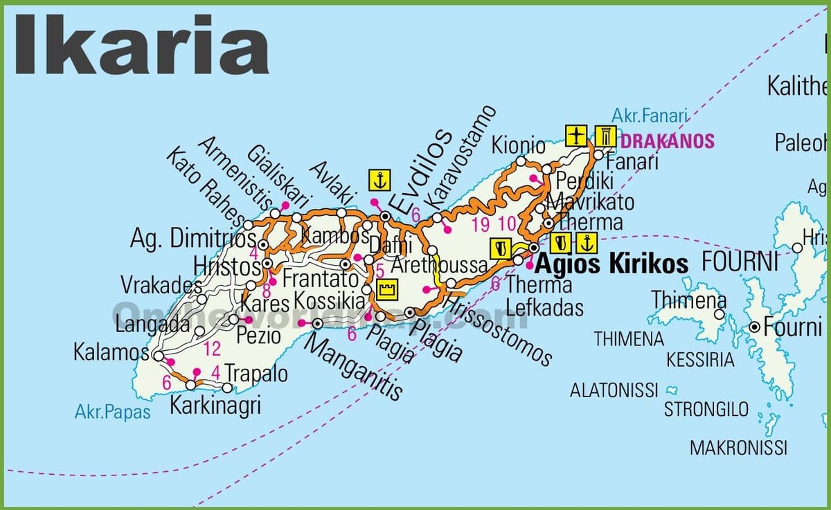 mapa Ikaria, Grecja