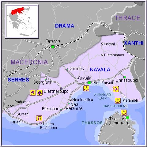 mapa Kavala, Grecja