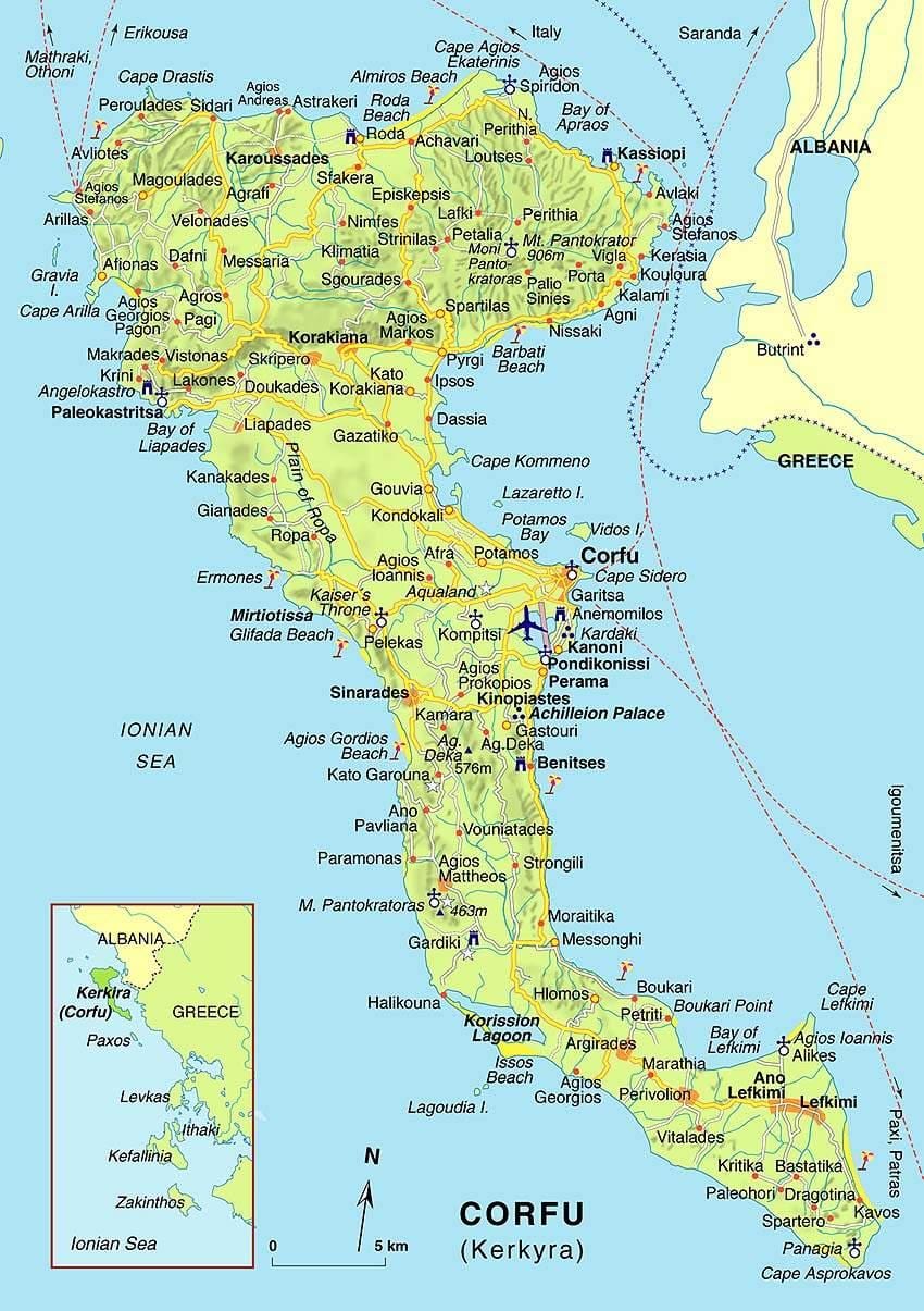 mapa Korfu, Grecja