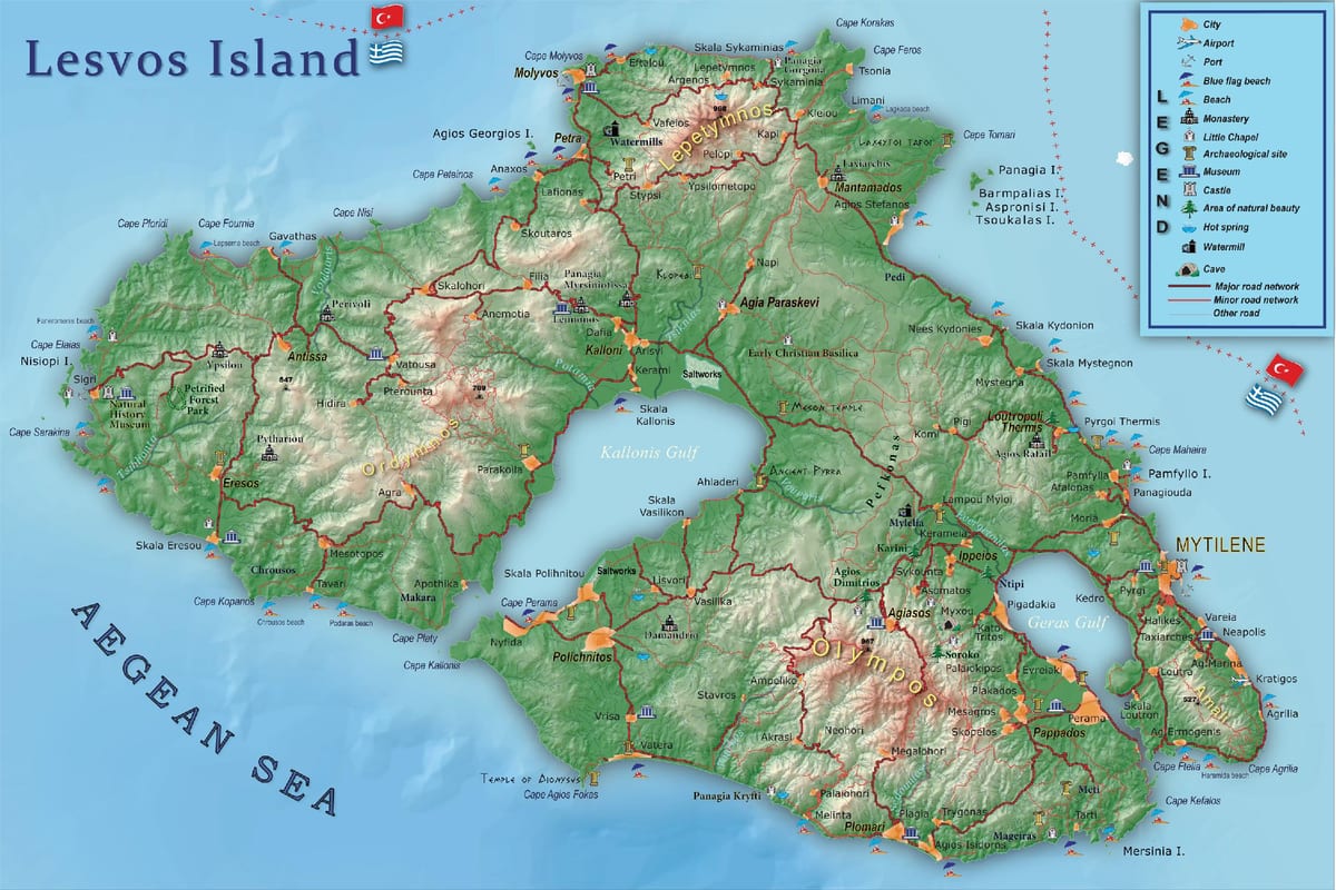mapa Lesbos w Grecji