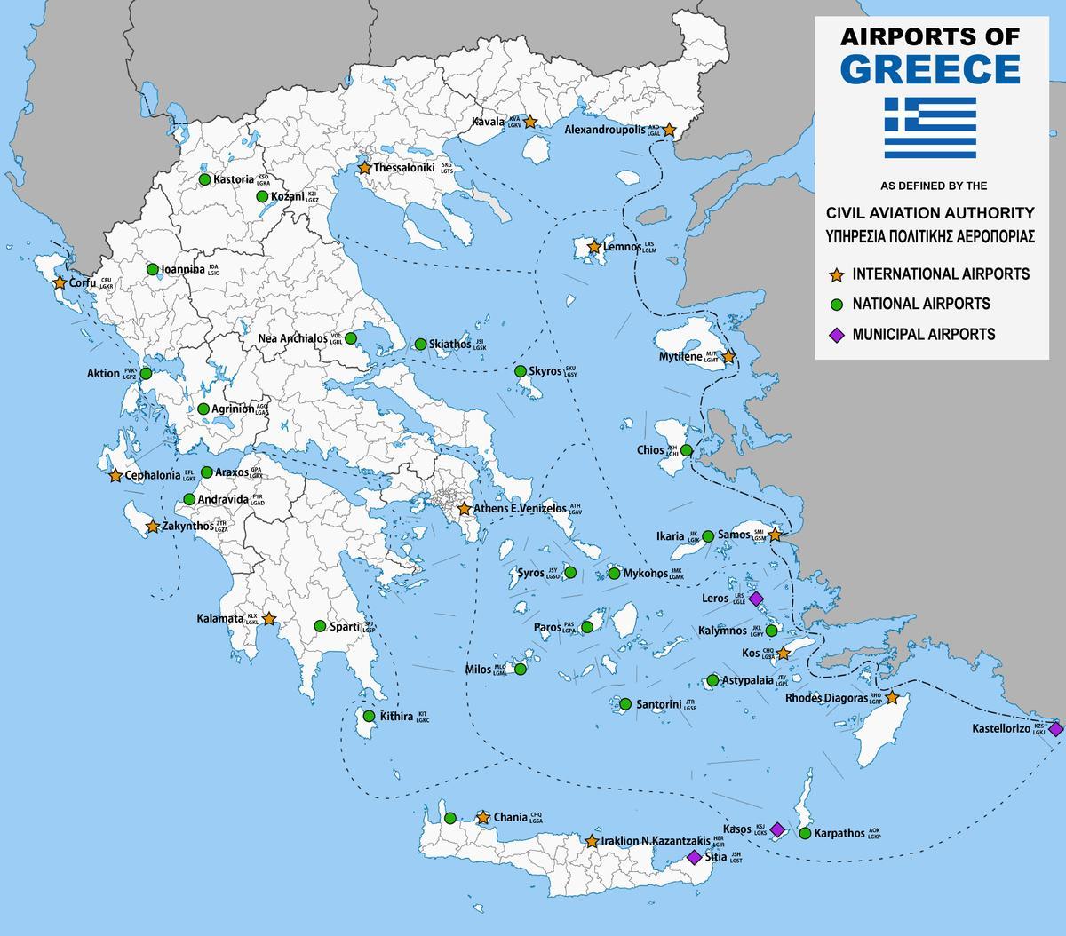 mapa lotnisk Grecji