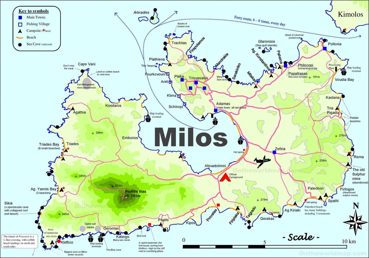 mapa milos, Grecja