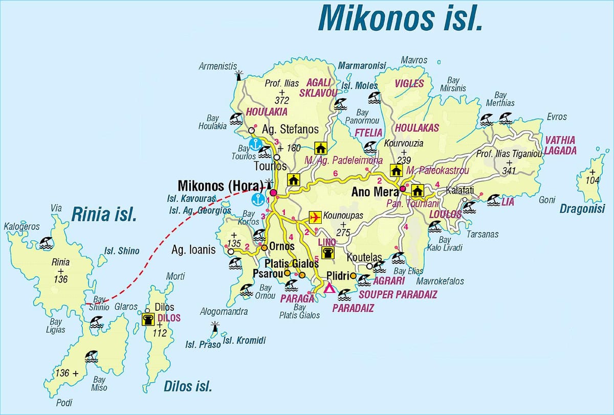 mapa Mykonos, Grecja