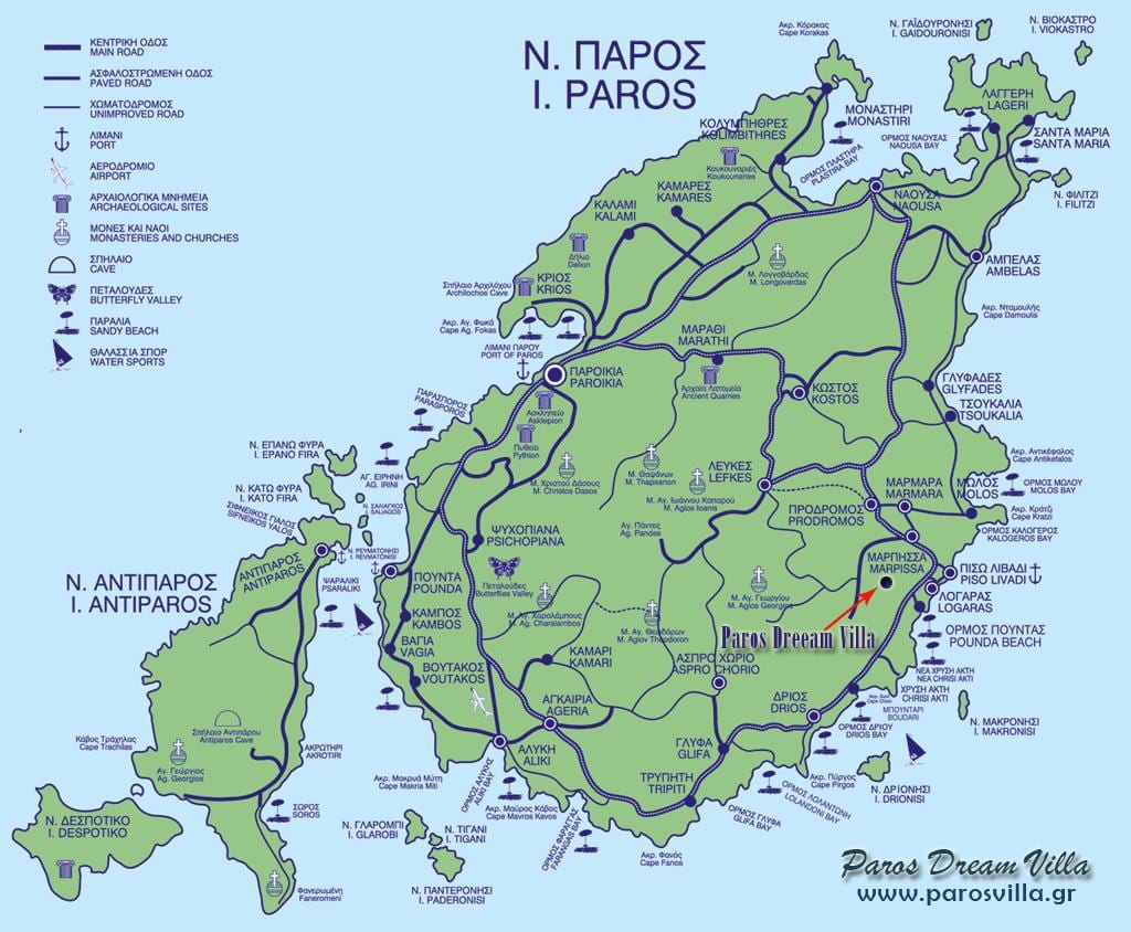 mapa Paros, Grecja