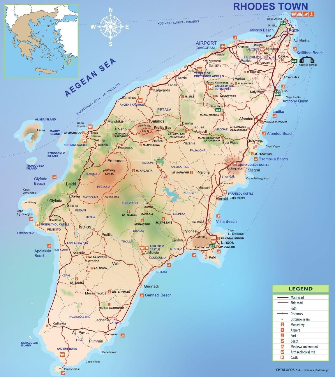 mapa Rodos, Grecja