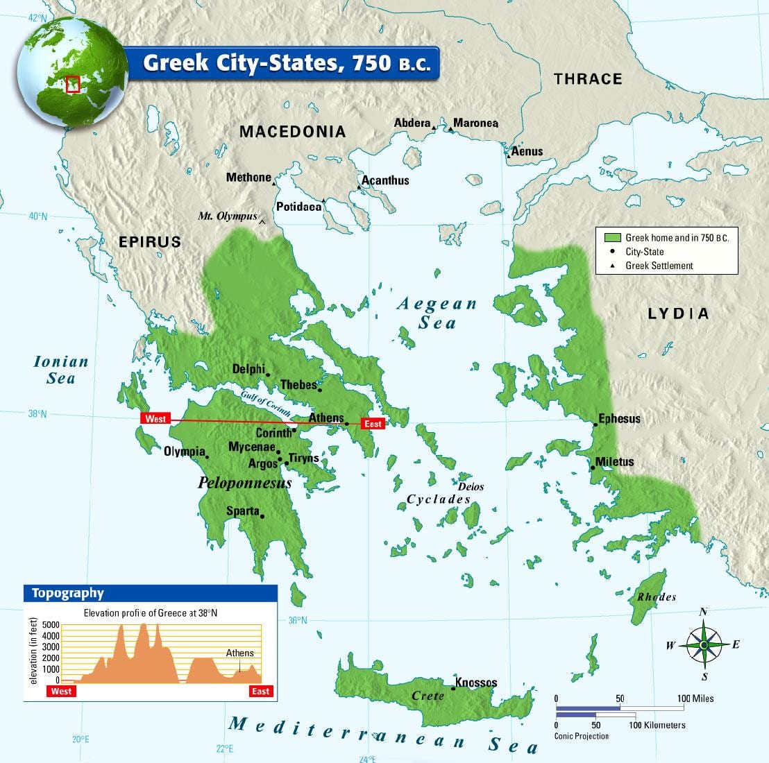 mapa Starożytnej Grecji miasta-państwa