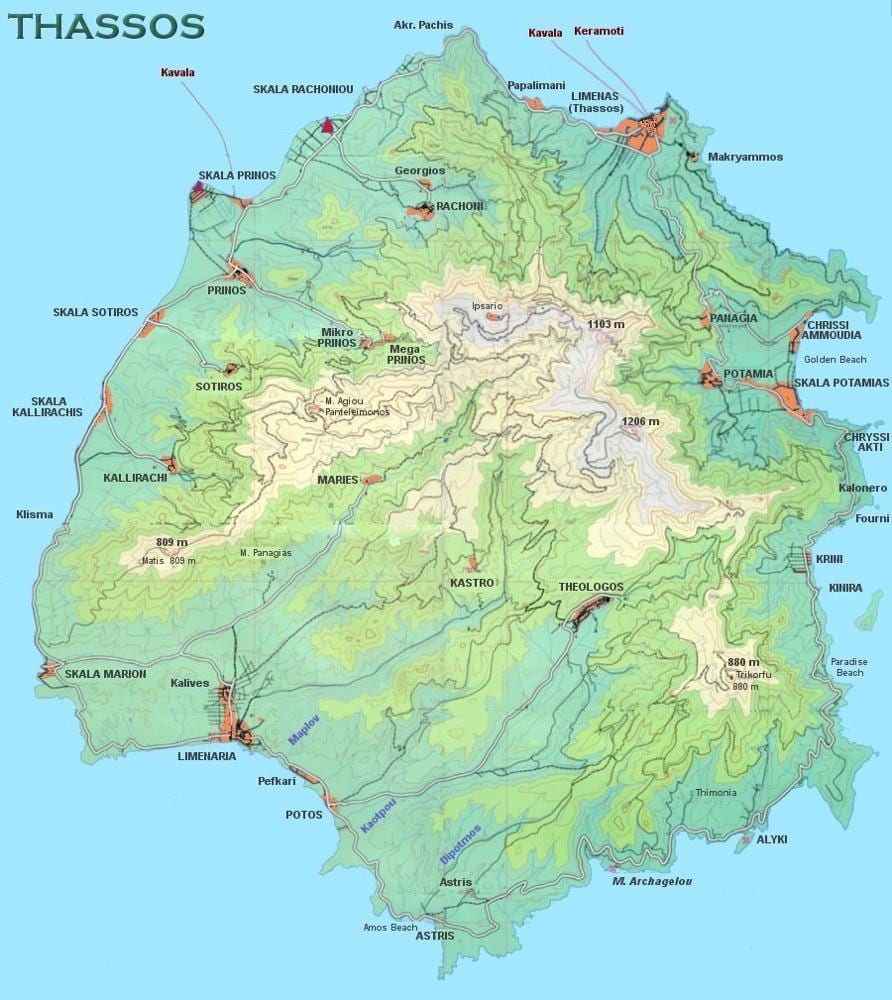 mapa Thassos Grecja
